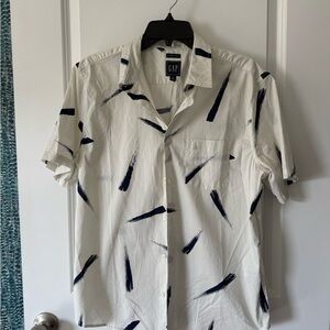 GAP White and Blue Casual Button Down Shirt